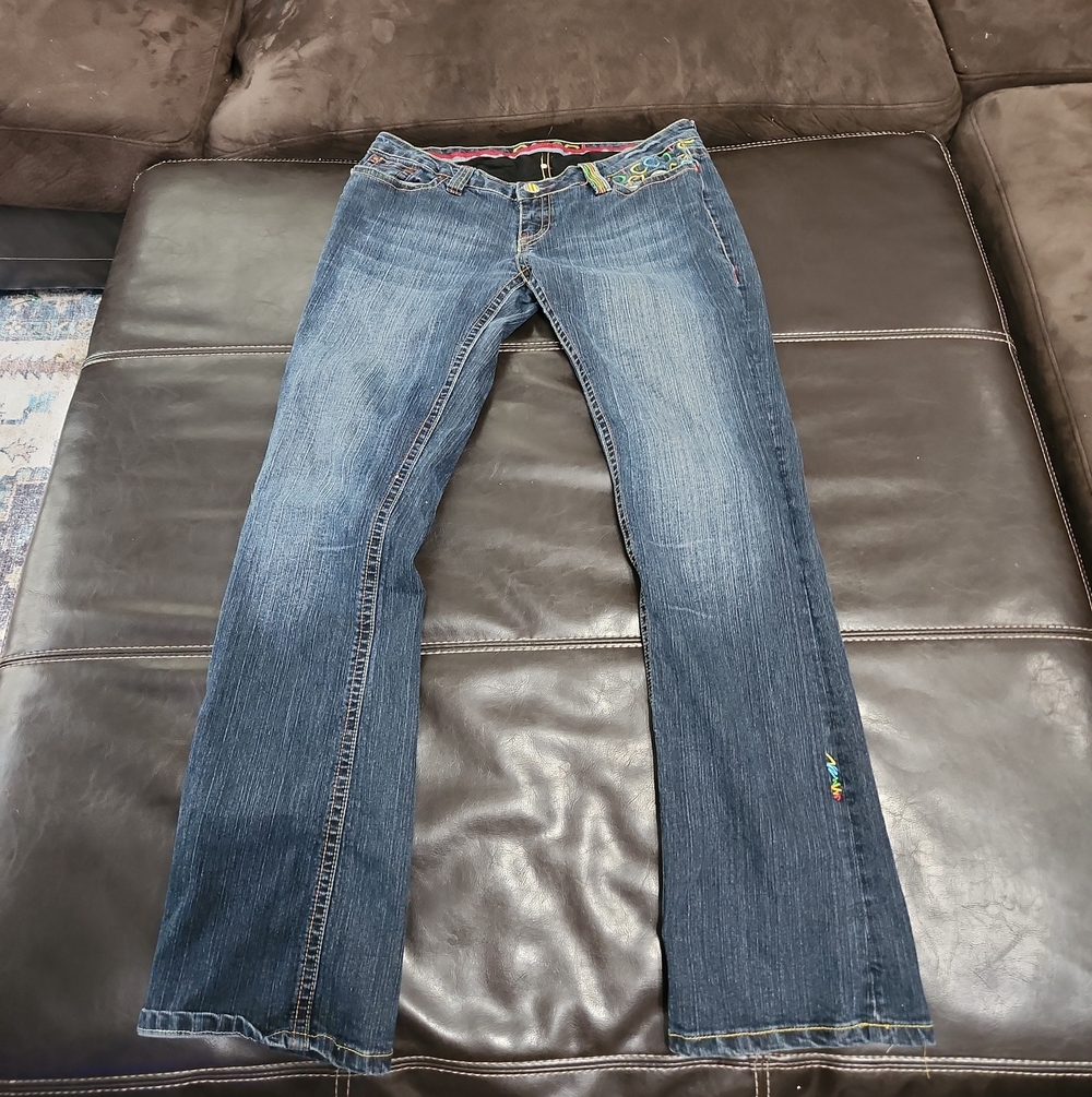 COOGI Blue Denim Flare Jeans with Colorful Waist Accents